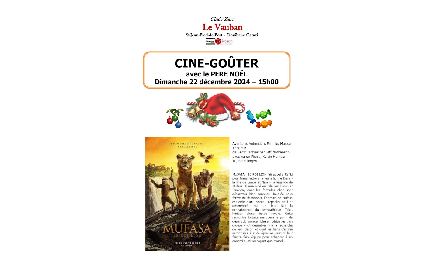 Ciné goûter avec le Père Noël. Film Mufasa le  ...