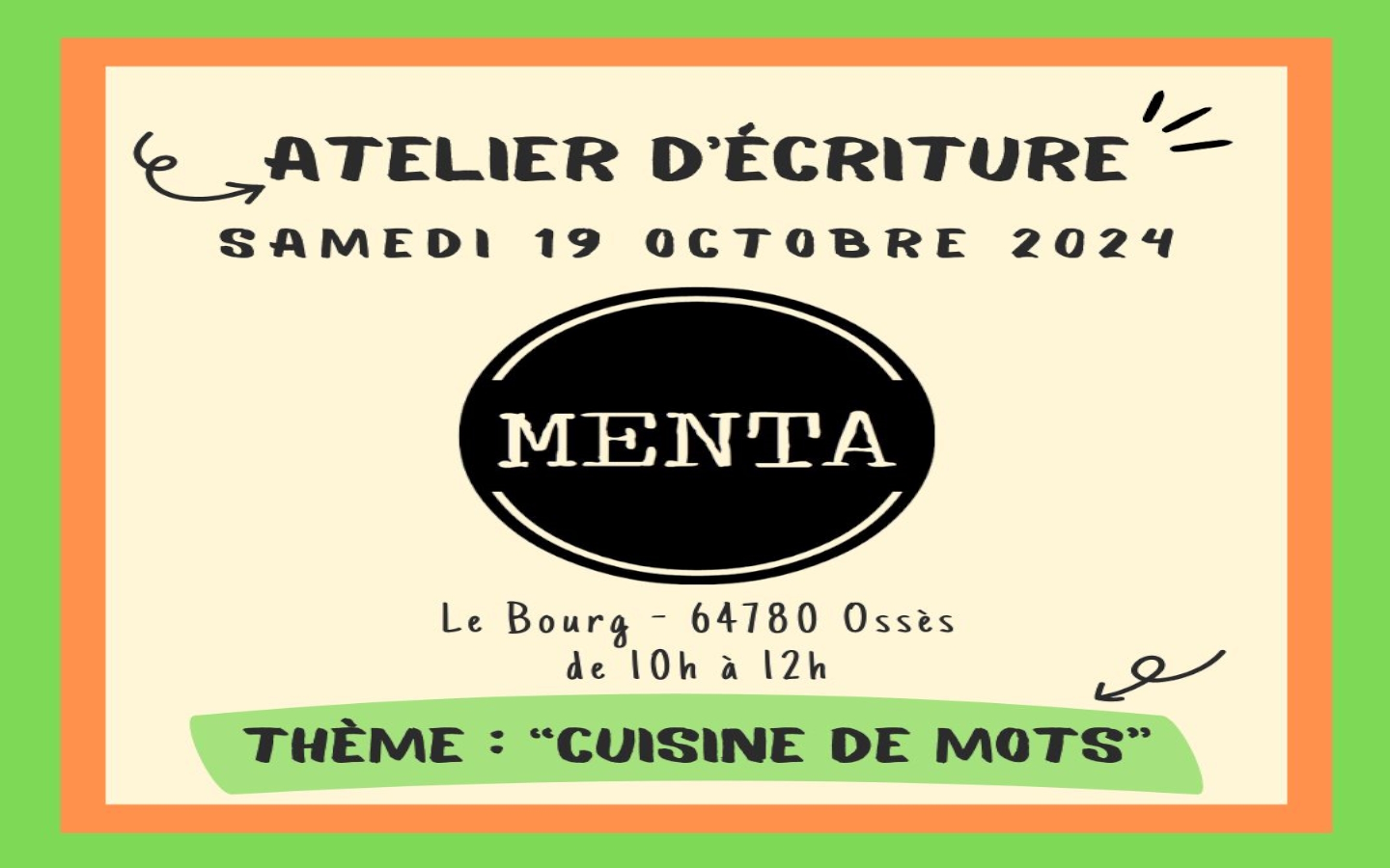 Atelier d'écriture : thème : cuisine des mots